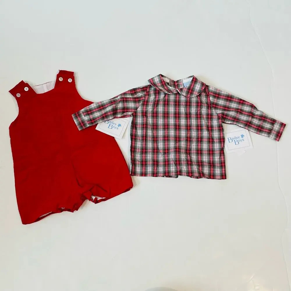 NWT Bailey Boys Size 3M Red Corduroy Jon Jon Set